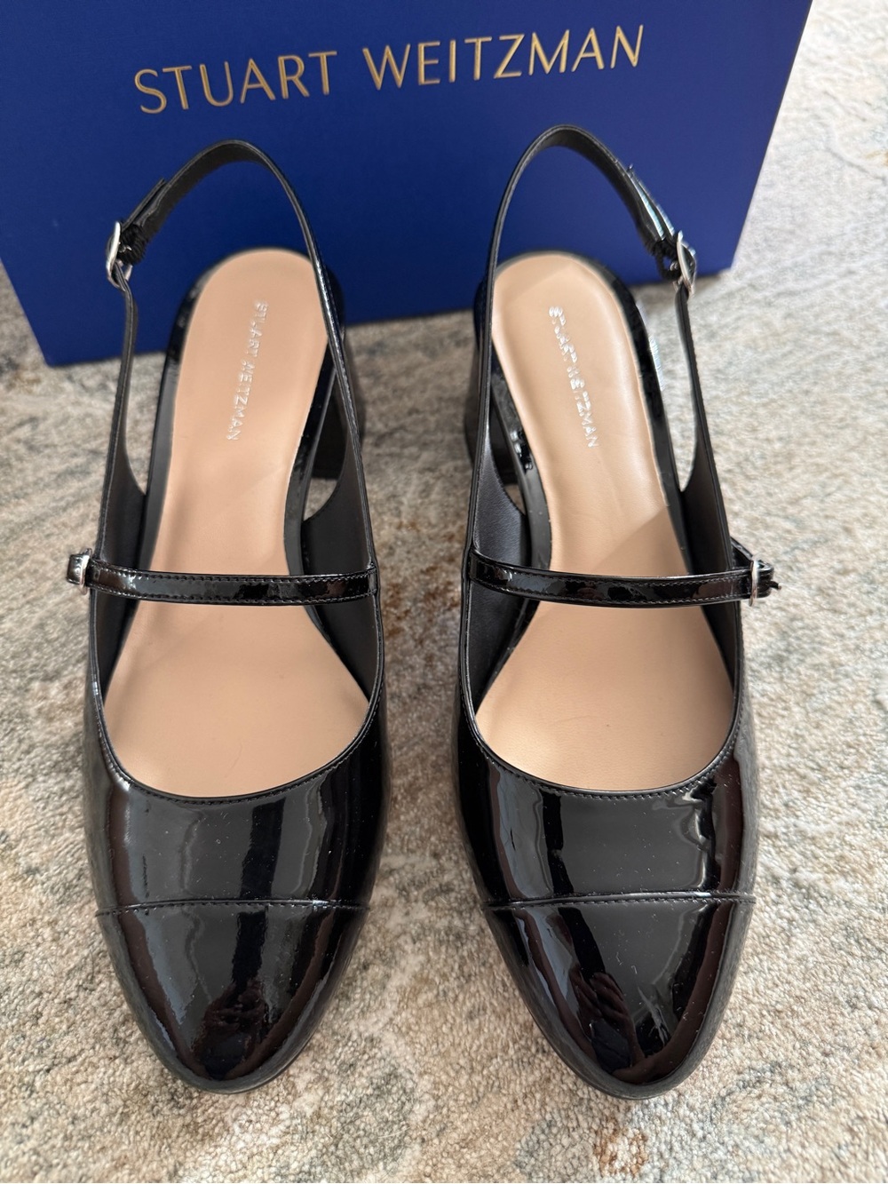 NIB Stuart Weitzman Black Patent Mary Jane Slingback Pumps